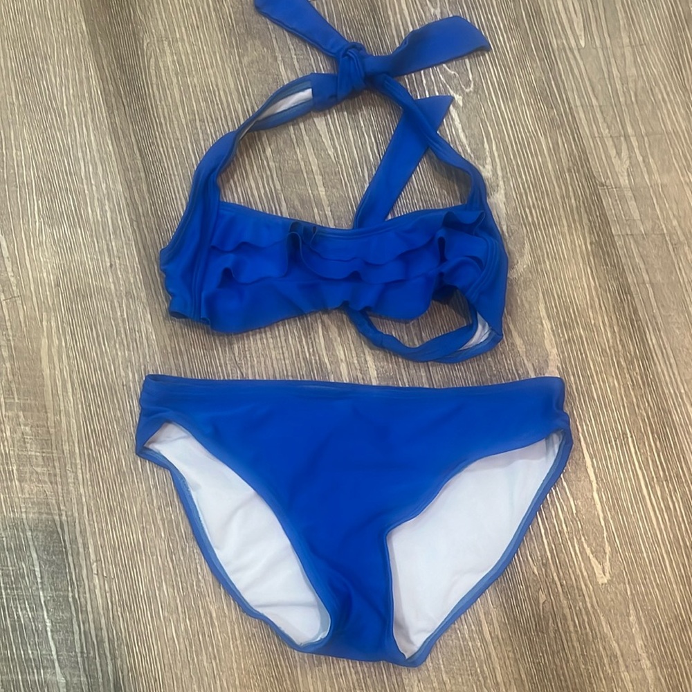 Fin Fun Mermaidens Girls Bikini 2 piece swimsuit size L color royal blue